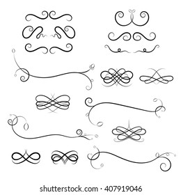 Calligraphic design elements on white background. Vector Calligraphy flourishes and Swashes. 
