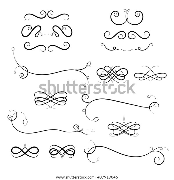 Calligraphic design elements on white\
background. Vector Calligraphy flourishes and Swashes.\
