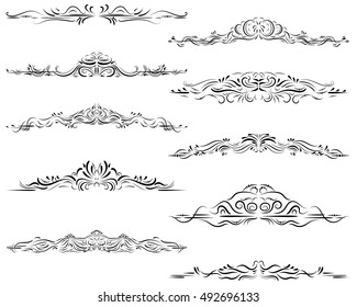 Calligraphic design elements, ornate border frames, swirl,scroll, text divider