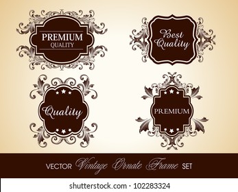 Calligraphic design elements, ornate frame and page decoration, Premium Quality and Best Quality label, tag or sticker collection.