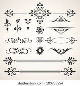 Calligraphic design elements. Elements for page decoration.