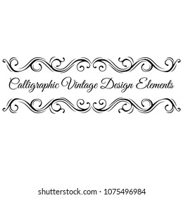 Calligraphic design elements. Page Decoration, Ornate filigree divider, Flourish frame. Vector illustration