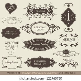 calligraphic design elements, page decoration and labels / vector set