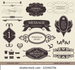 calligraphic design elements, page decoration and labels / vector set