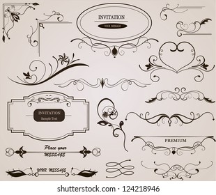 Calligraphic design elements and page decoration. Frame.Vector set.
