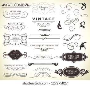 calligraphic design elements and page decoration with ribbon/ vector set