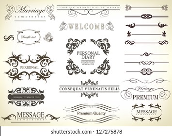 calligraphic design elements and page decoration with ribbon/ vector set