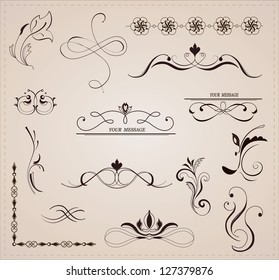 Calligraphic design elements and page decoration. Vector set.