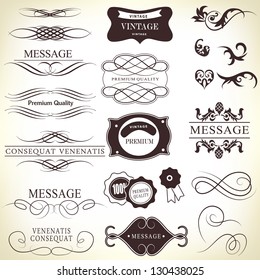 calligraphic design elements and page decoration with ribbon/ vector set