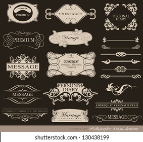 calligraphic design elements, page decoration and labels / vector set