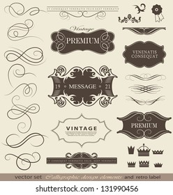 calligraphic design elements, page decoration and labels / vector set