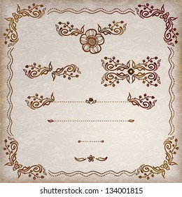 Calligraphic design elements and page decoration. Vector illustration