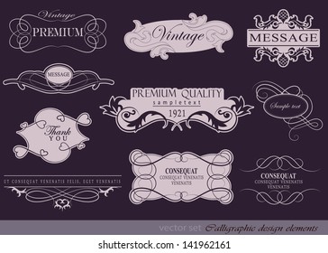 calligraphic design elements, page decoration and labels / vector set