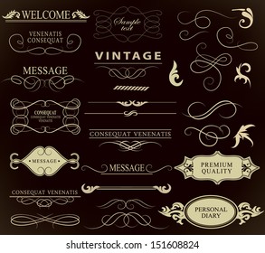 calligraphic design elements/ page decoration with ribbon/ label / vector set