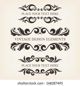 Calligraphic design elements and page decoration, set of ornate patterns in retro style