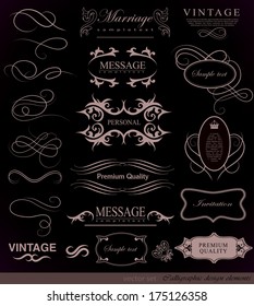 calligraphic design elements and page decoration with ribbon/ vector set