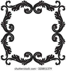 Calligraphic design elements: page decoration, Premium Quality and Satisfaction Guarantee Label, antique and baroque frames. Black and wight graphic style.