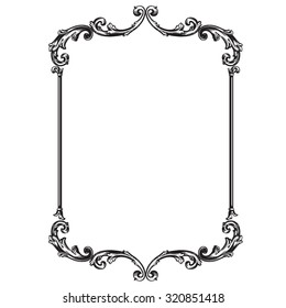 Calligraphic design elements: page decoration, Premium Quality and Satisfaction Guarantee Label, antique and baroque frames. Black and wight graphic style.