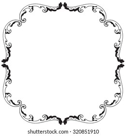 Calligraphic design elements: page decoration, Premium Quality and Satisfaction Guarantee Label, antique and baroque frames. Black and wight graphic style.