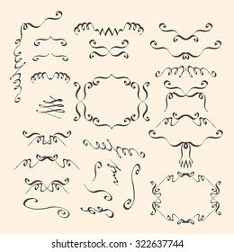 Calligraphic design elements and page decoration. Decoration, Ornaments, Dividers, Vignettes. Vector set of vintage frames and scroll elements. Lots of useful elements for your design and business.