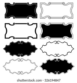 Calligraphic design elements: page decoration, Premium Quality and Satisfaction Guarantee Label, antique and baroque frames. Black and wight graphic style.