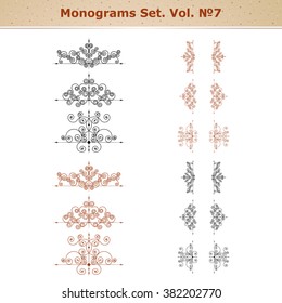 Calligraphic design elements and page decoration, set of ornate patterns in retro style