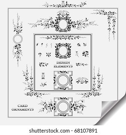 calligraphic design elements and page decoration with oak leaves, acorns and owl, eagle and lapwing