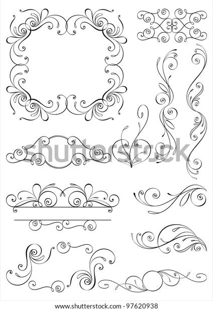 Calligraphic design elements and page\
decoration. All elements are\
separate.