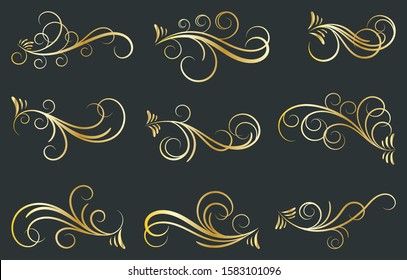 Calligraphic Design Elements Set Curls Scrolls Stock Vector (Royalty ...