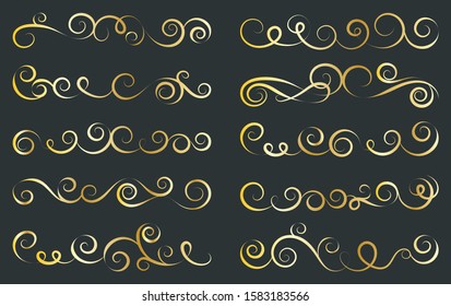 Calligraphic Design Elements. Set Of Curls And Scrolls.