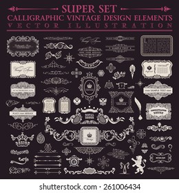 Calligraphic design elements. Signs and Symbols Vector baroque set. Vintage elements and page decoration. Border frames collection royal ornament