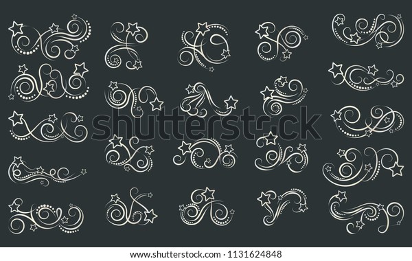 Calligraphic Design Elements. Swirls And\
Borders With Stars. Vector Illustration.\
