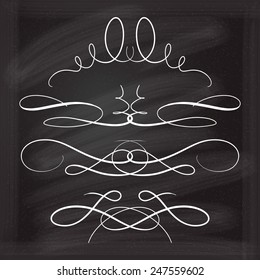 Calligraphic design elements vector set on the blackboard