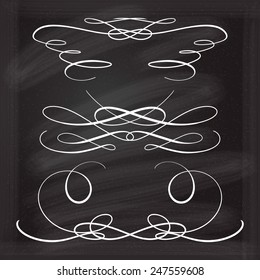 Calligraphic design elements vector set on the blackboard