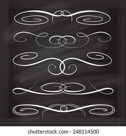 Calligraphic design elements vector set on the blackboard