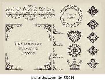 Calligraphic design elements. Vector set of vintage page decorations