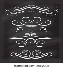 Calligraphic design elements vector set on the blackboard