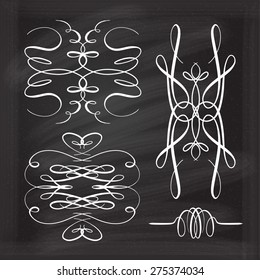 Calligraphic design elements vector set on the blackboard