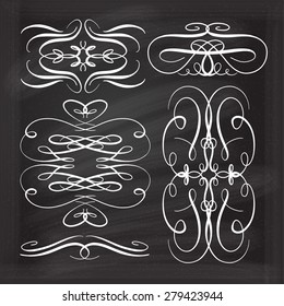 Calligraphic design elements vector set on the blackboard