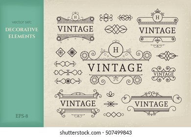 Calligraphic design elements. Vector set of vintage page decorations