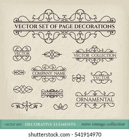 Calligraphic design elements. Vector set of vintage page decorations