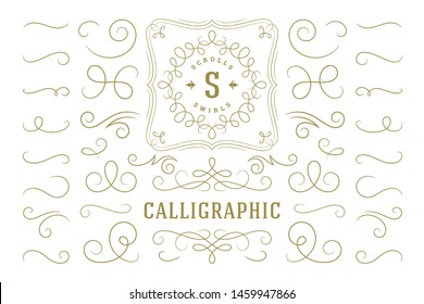 Calligraphic design elements vintage ornaments swirls and scrolls ornate decorations vector design elements. Good for retro design, greeting cards, certificates borders, frames and invitations.