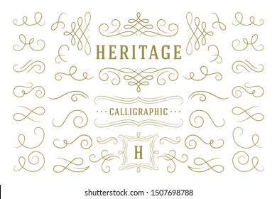 Calligraphic design elements vintage ornaments swirls and scrolls ornate decorations vector design elements. Good for retro design, greeting cards, certificates borders, frames and invitations.