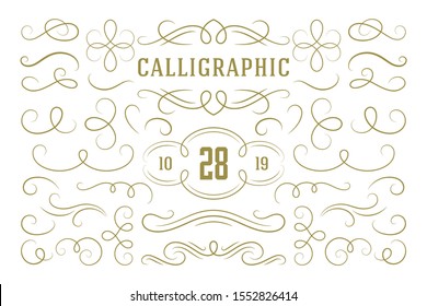 Calligraphic design elements vintage ornaments swirls and scrolls ornate decorations vector design elements. Good for retro design, greeting cards, certificates borders, frames and invitations.