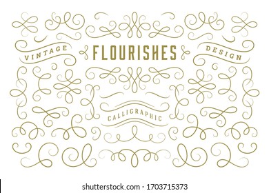 Calligraphic design elements vintage ornaments swirls and scrolls ornate decorations vector design elements. Good for retro design, greeting cards, certificates borders, frames and invitations.