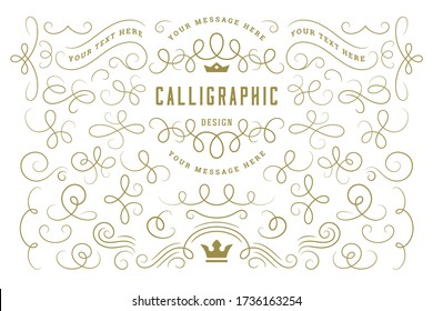 Calligraphic design elements vintage ornaments swirls and scrolls ornate decorations vector design elements. Good for retro design, greeting cards, certificates borders, frames and invitations.
