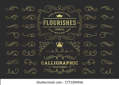 Calligraphic design elements vintage ornaments swirls and scrolls ornate decorations vector design elements. Good for retro design, greeting cards, certificates borders, frames and invitations.