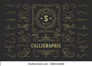 Calligraphic design elements vintage ornaments swirls and scrolls ornate decorations vector design elements. Good for retro design, greeting cards, certificates borders, frames and invitations.