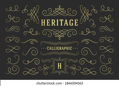 Calligraphic design elements vintage ornaments swirls and scrolls ornate decorations vector design elements. Good for retro design, greeting cards, certificates borders, frames and invitations.