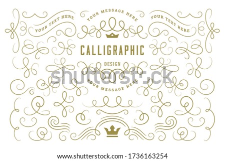 Calligraphic design elements vintage ornaments swirls and scrolls ornate decorations vector design elements. Good for retro design, greeting cards, certificates borders, frames and invitations.